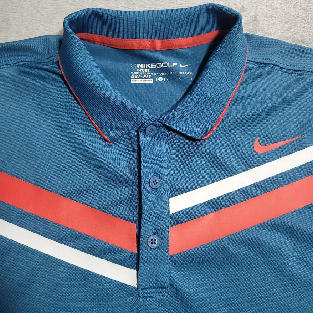 Nike Dri-FIT Golf Polo Shirt Mens Large Blue Chevron Performance - Picture 2 of 11
